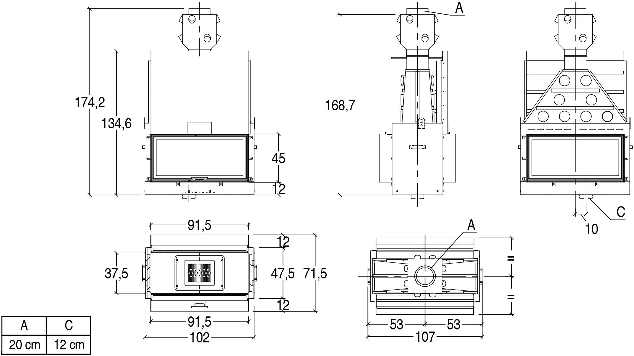 Каминная топка с туннельным стеклом и подъемной дверцей Piazzetta ME 90 B P04909100