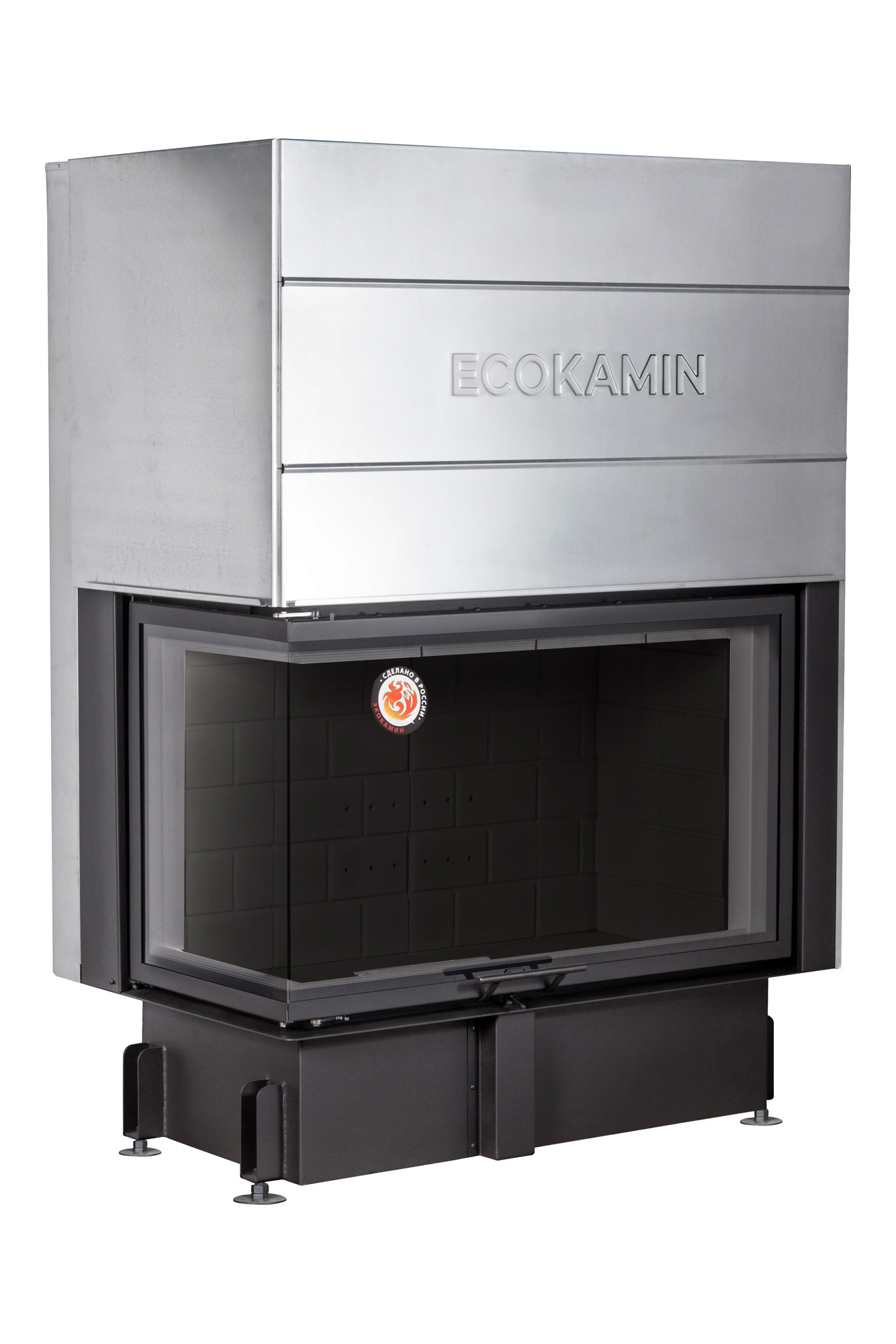 Каминная топка с двумя стеклами и черным шамотом EcoKamin Дельта 1000LB