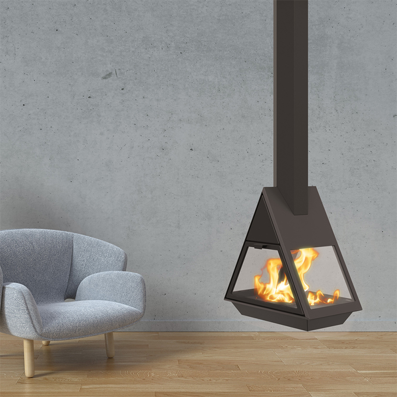 Камин фронтальный подвесной с тремя стеклами черный Traforart Equil Frontal