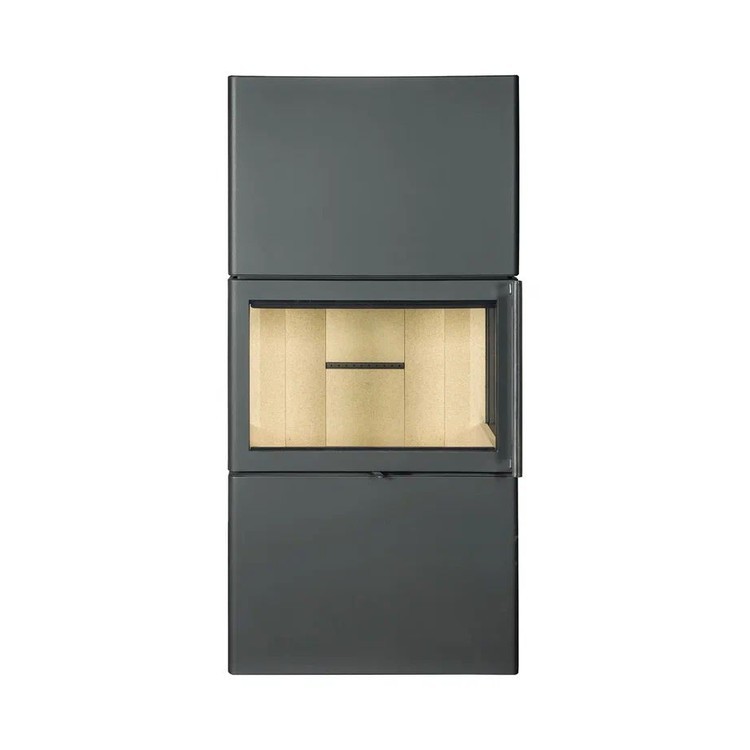 Печь-камин пристенный черный с панорамным стеклом Экокамин Крит KK004