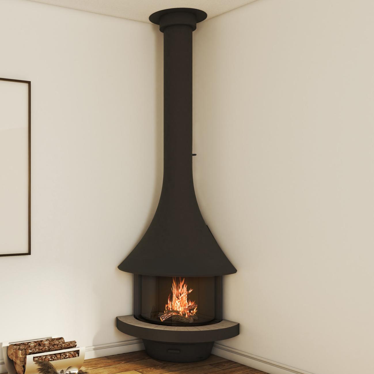 Угловой камин со стеклом и панорамным обзором Bordelet Eva 992