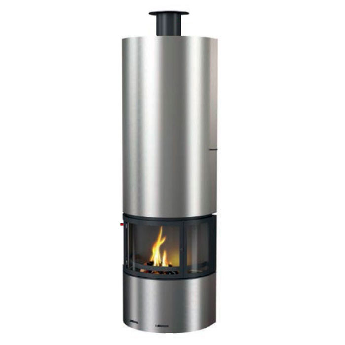 Камин центральный со стеклом из нержавеющей стали с панорамным обзором и двойным дожигом газов Traforart Diamante