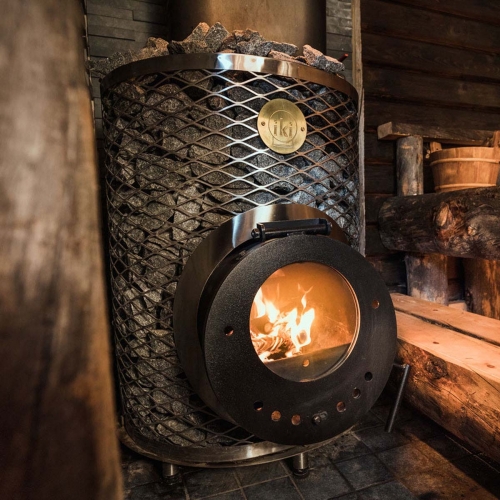 Печь для сауны дровяная со стеклянной дверцей IKI Mini 100