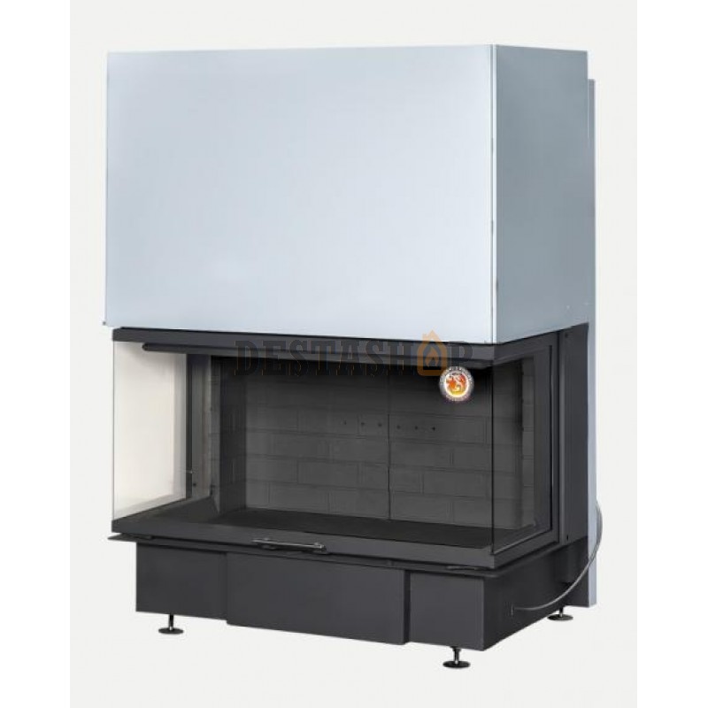 Каминная топка трехсторонняя с подовым горением ЭкоКамин Дельта 1200B три стекла принтинг черный шамот
