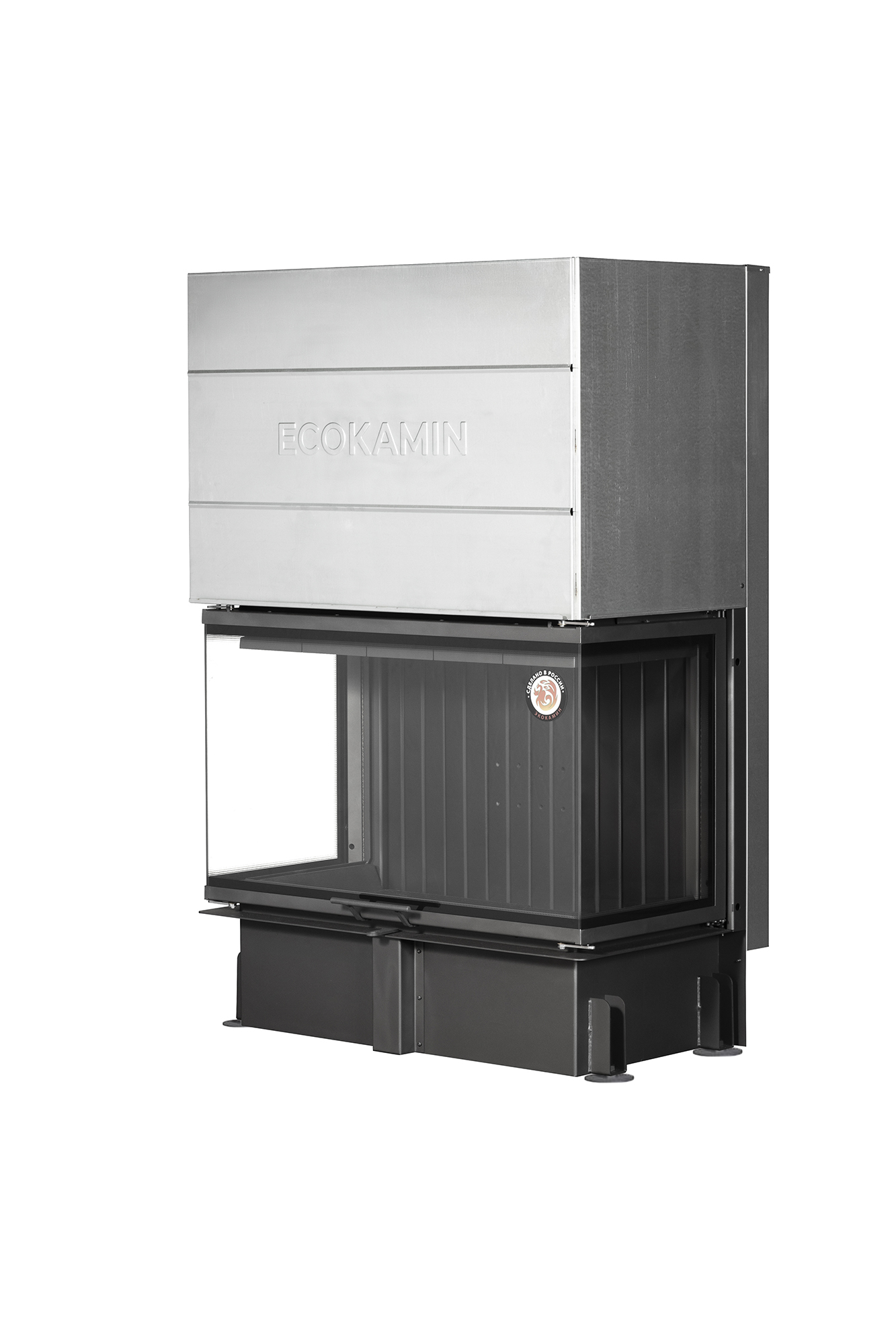 Топка каминная трехсторонняя с подовым горением и черным шамотом EcoKamin Дельта 1000PB купить в Санкт-Петербурге