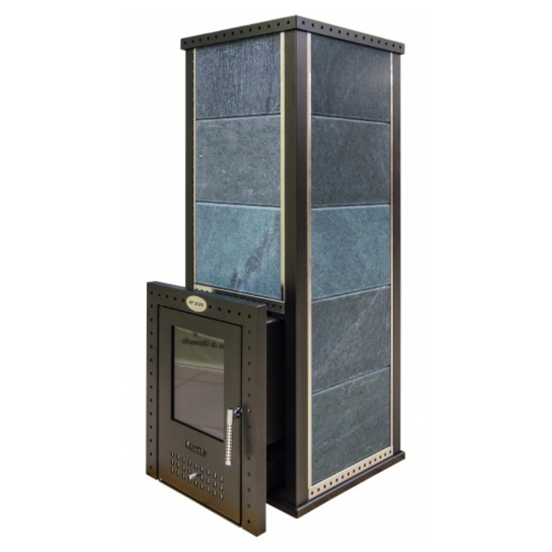 Печь для бани дровяная с выносом туннеля и облицовкой серпентинитом Klover KLV RT 50-RV купить в Санкт-Петербурге