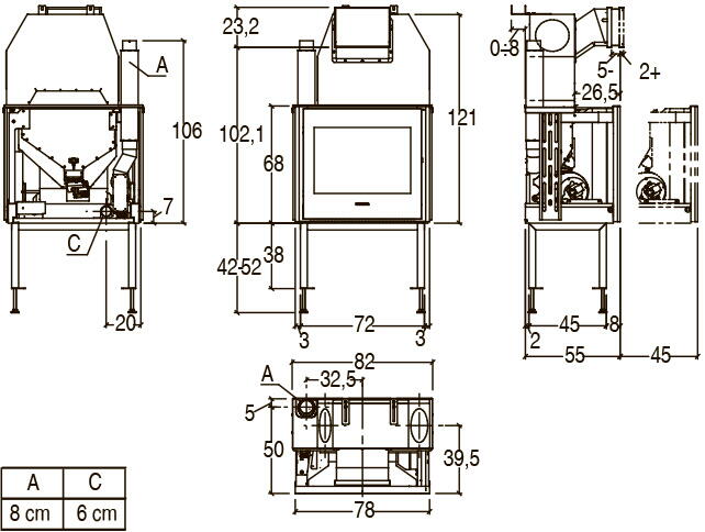 Печь-камин пеллетная с загрузкой справа или слева Piazzetta PI2911140-0