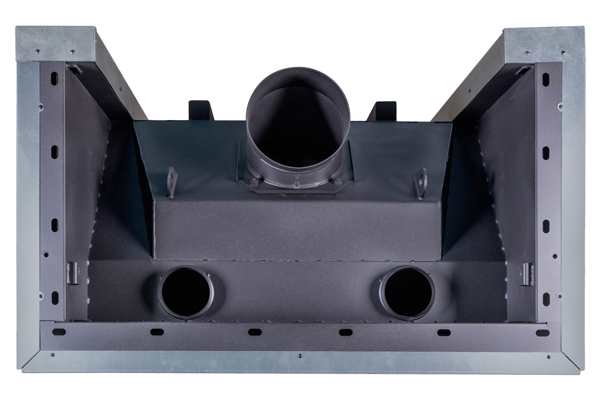 Каминная топка трехсторонняя с подовым горением ЭкоКамин Дельта 1200B три стекла принтинг черный шамот