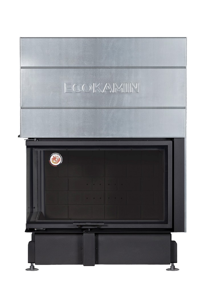 Каминная топка с двумя стеклами и черным шамотом EcoKamin Дельта 1000LB