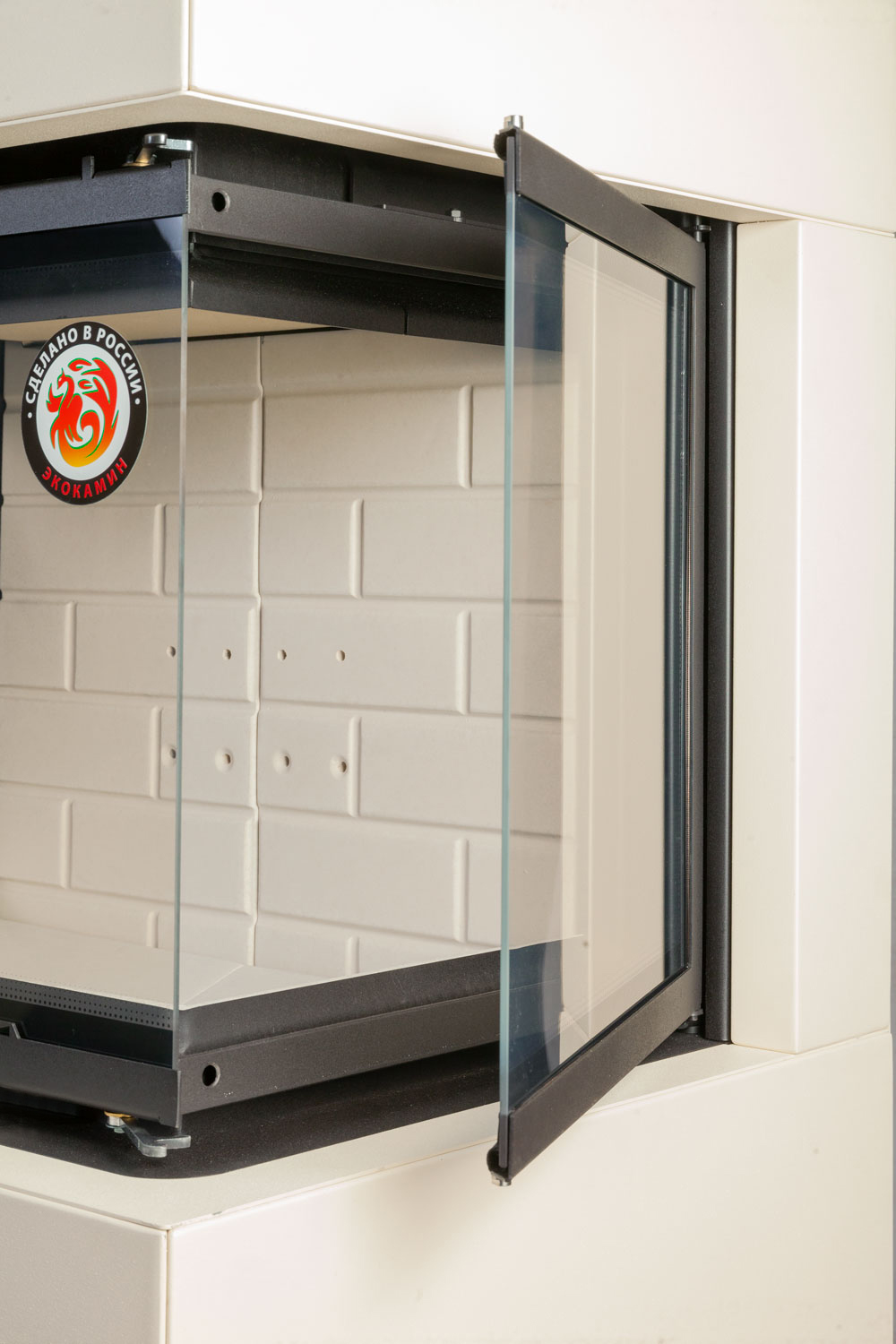 Камин пристенный слоновая кость и белый шамот Экокамин Родос 800 KRN800K