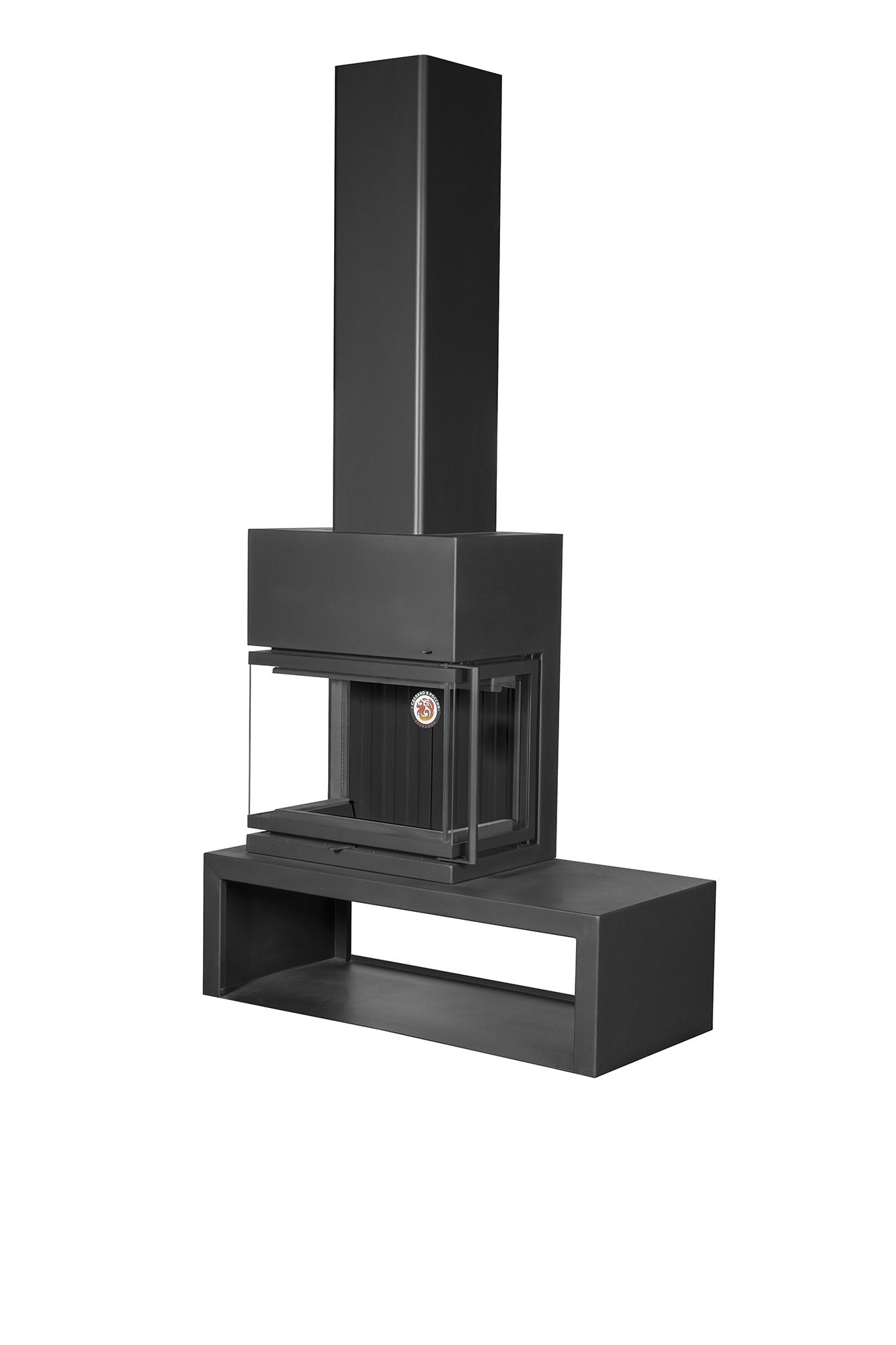 Камин пристенный с дровником слева черный подовый Экокамин Мадрид 64707 купить в Санкт-Петербурге