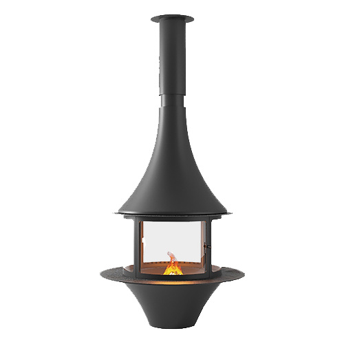 Камин подвесной центральный круглый без стекла черный Traforart Lorena Central
