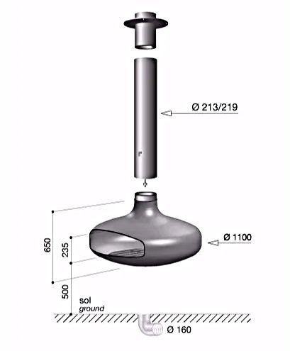 Подвесной камин островной с открытым очагом черный Focus Domofocus
