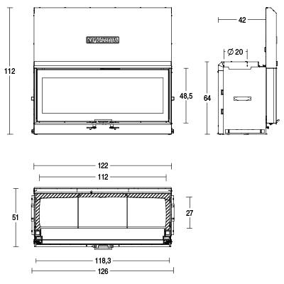 Каминная топка пристенная стальная с подъемной дверцей Piazzetta MC 120/48 SL P04814800