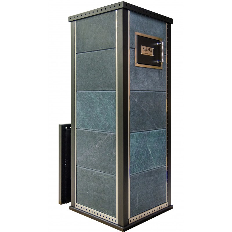 Печь для бани дровяная с выносом туннеля и облицовкой серпентинитом Klover KLV RT 50-RV