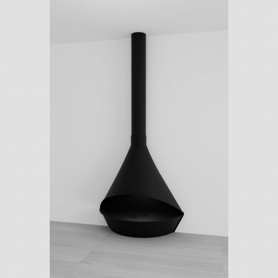 Камин фронтальный открытый с закругленной формой и верхним подключением дымохода Traforart Santiago