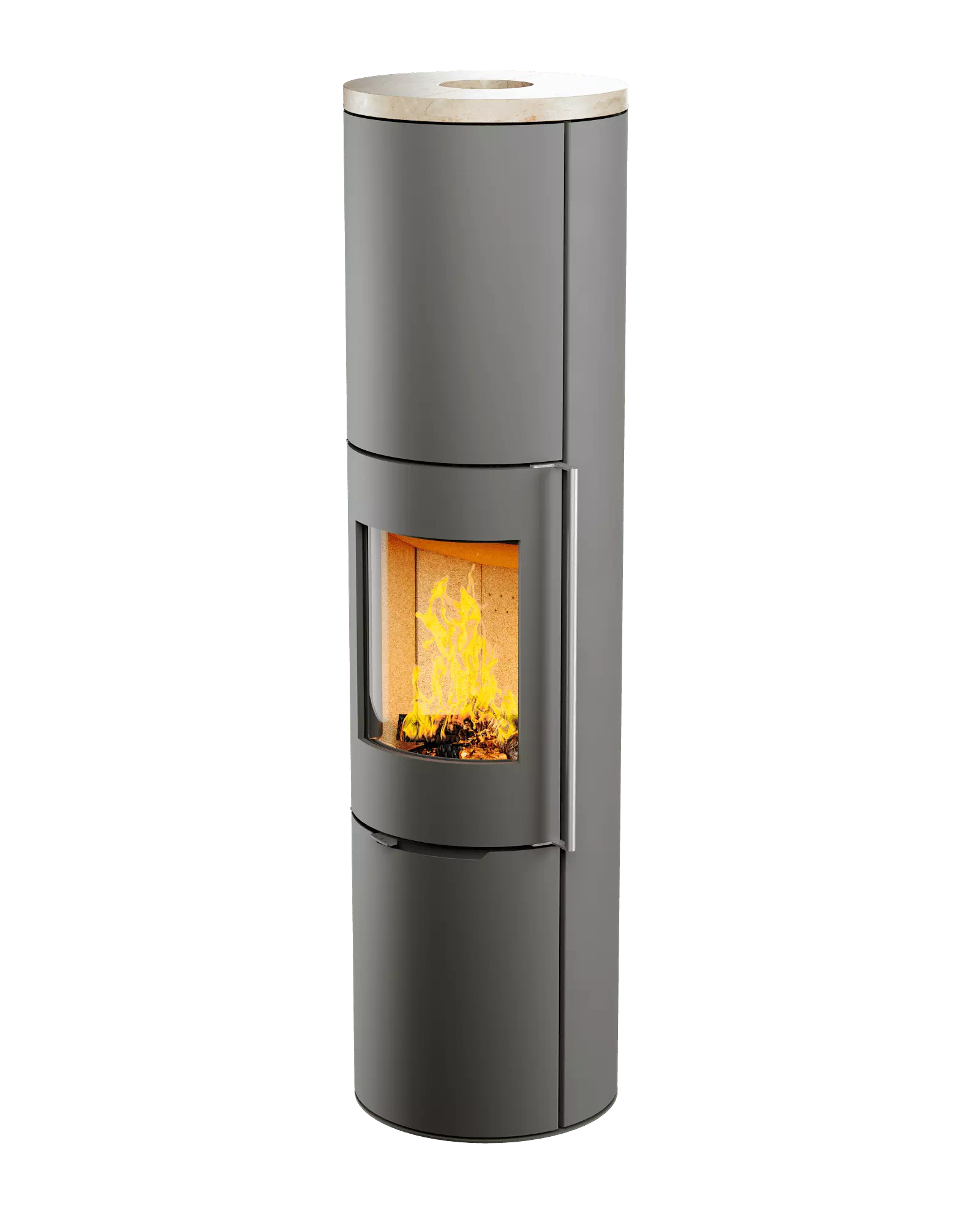 Печь-камин с отделкой камень крема беж и круглой задней стенкой Astov R1.0 XXXL купить в Санкт-Петербурге