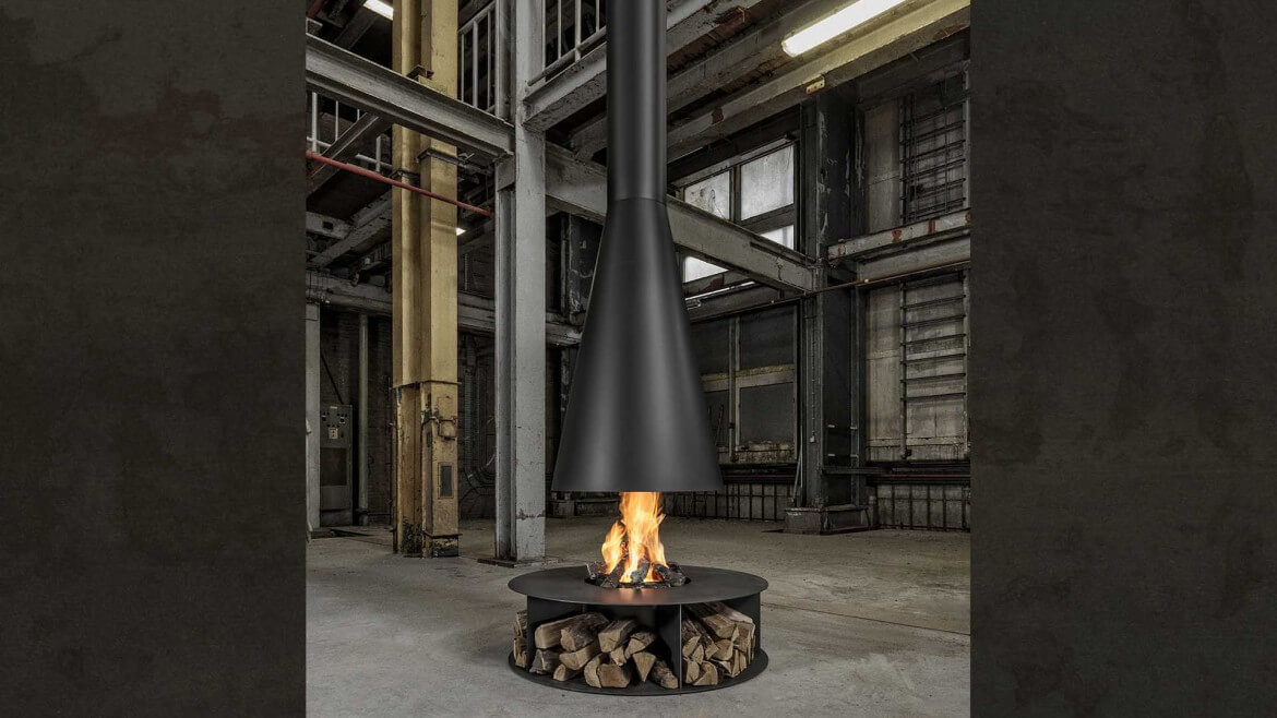 Стальной камин центральный с дровницей Boley B.Black 2 купить в Санкт-Петербурге