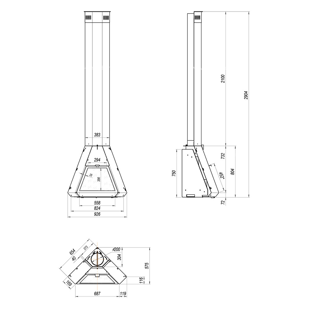 Камин пристенный подвесной угловой OpenFire PRISM COMFORT 59597