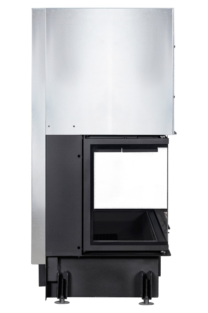 Каминная топка трехсторонняя с подовым горением ЭкоКамин Дельта 1200B три стекла принтинг черный шамот