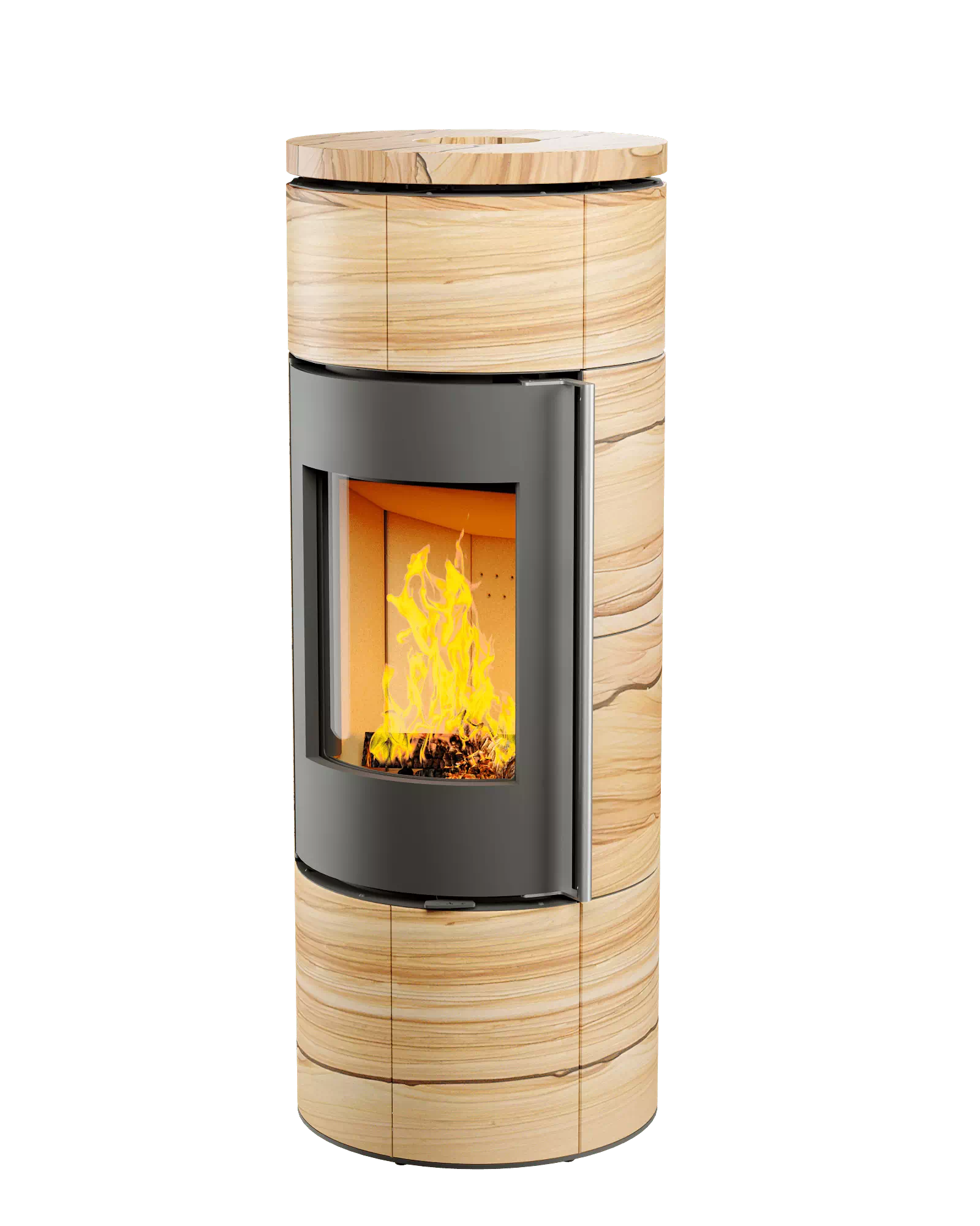 Печь-камин с облицовкой из песчаника и панорамным стеклом Astov R1.0 L K MAX купить в Санкт-Петербурге