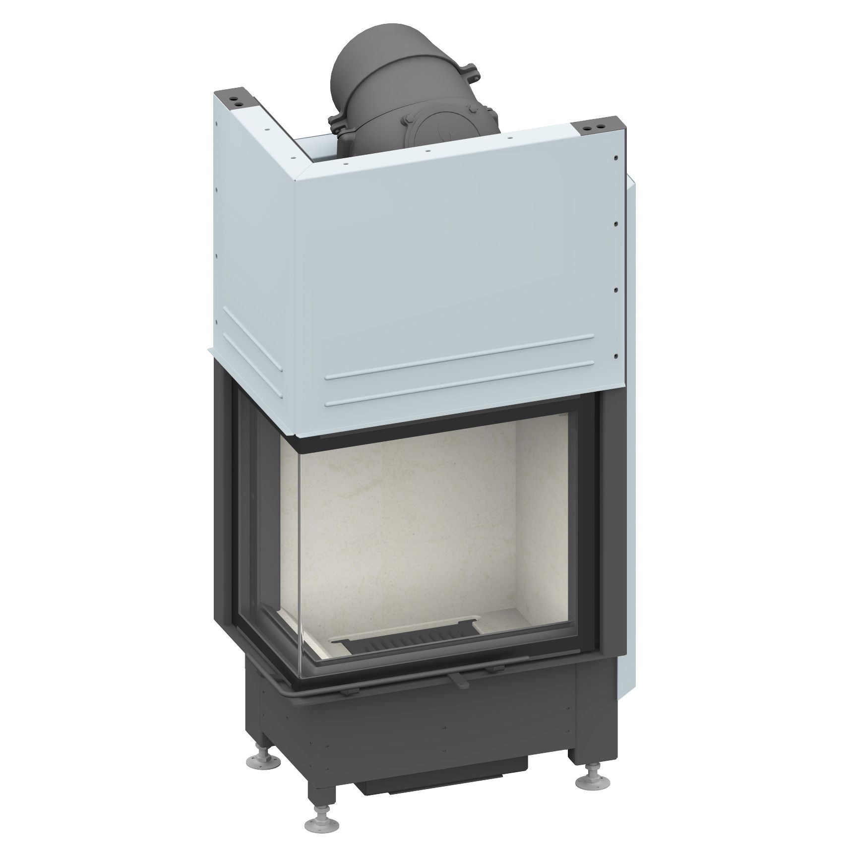 Угловая каминная топка с цельным угловым стеклом и подъемным механизмом Schmid Ekko L 55(34)57 h