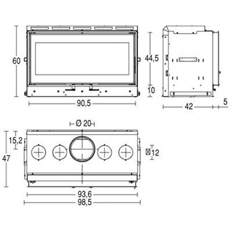 Каминная топка стальная с прямым стеклом Piazzetta MC 90/44 P04804400