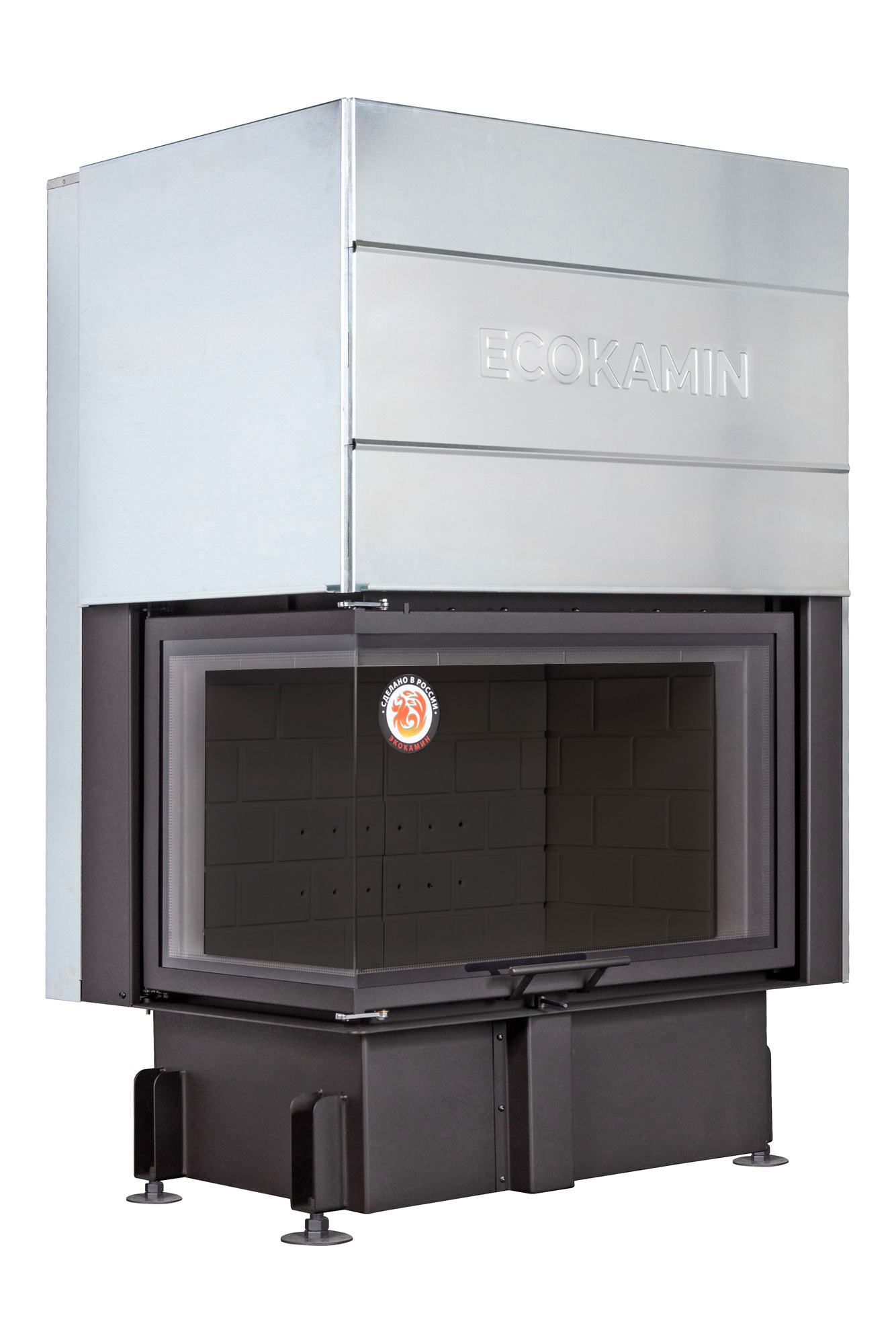 Каминная топка с угловым стеклом и черным шамотом EcoKamin Дельта 800LB