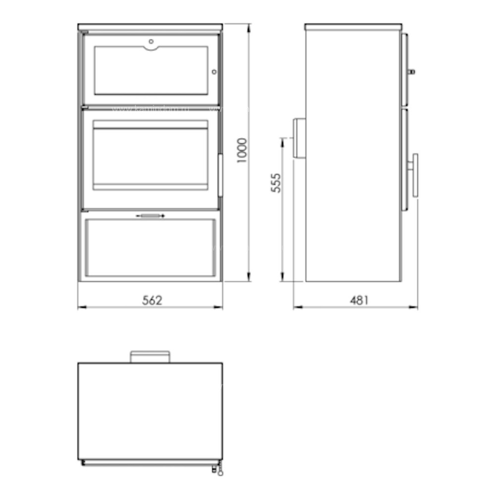 Печь-камин с духовкой черного цвета и задним подключением дымохода Panadero ZAMORA Ecodesign