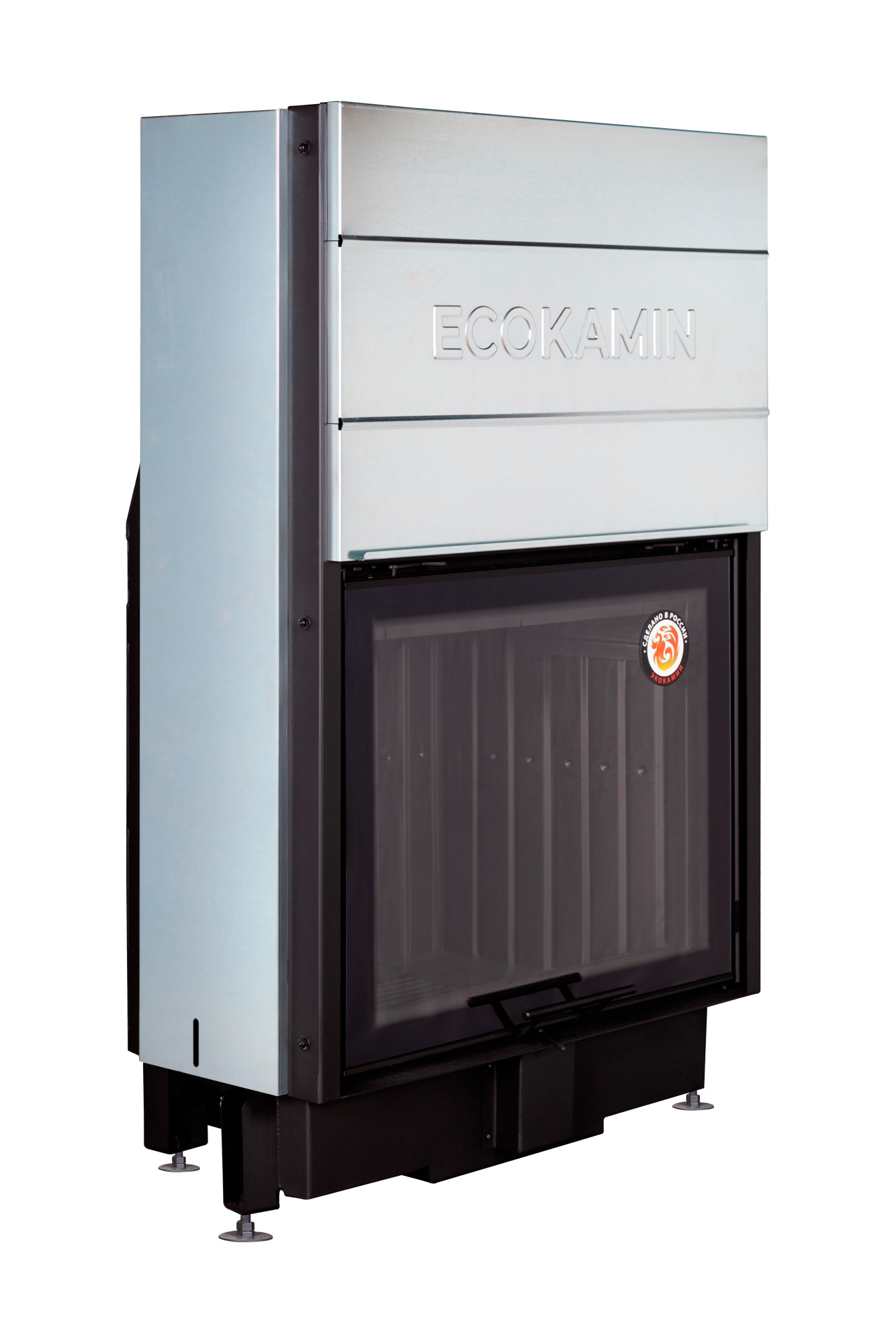 Каминная топка с футеровкой черный шамот и прямым стеклом EcoKamin Вега 800B