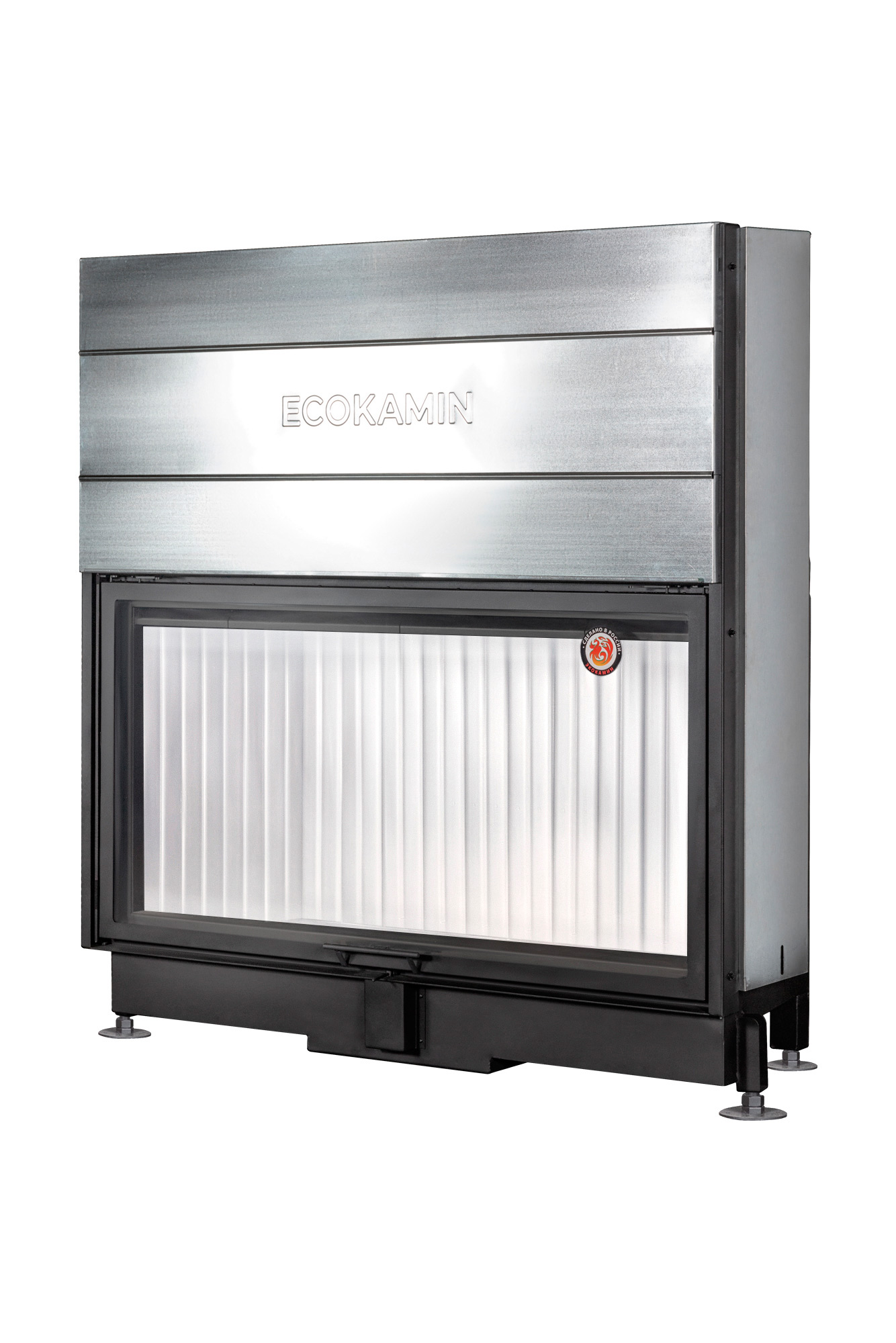 Каминная топка с подовым горением и чёрной футеровкой Экокамин Вега 1600