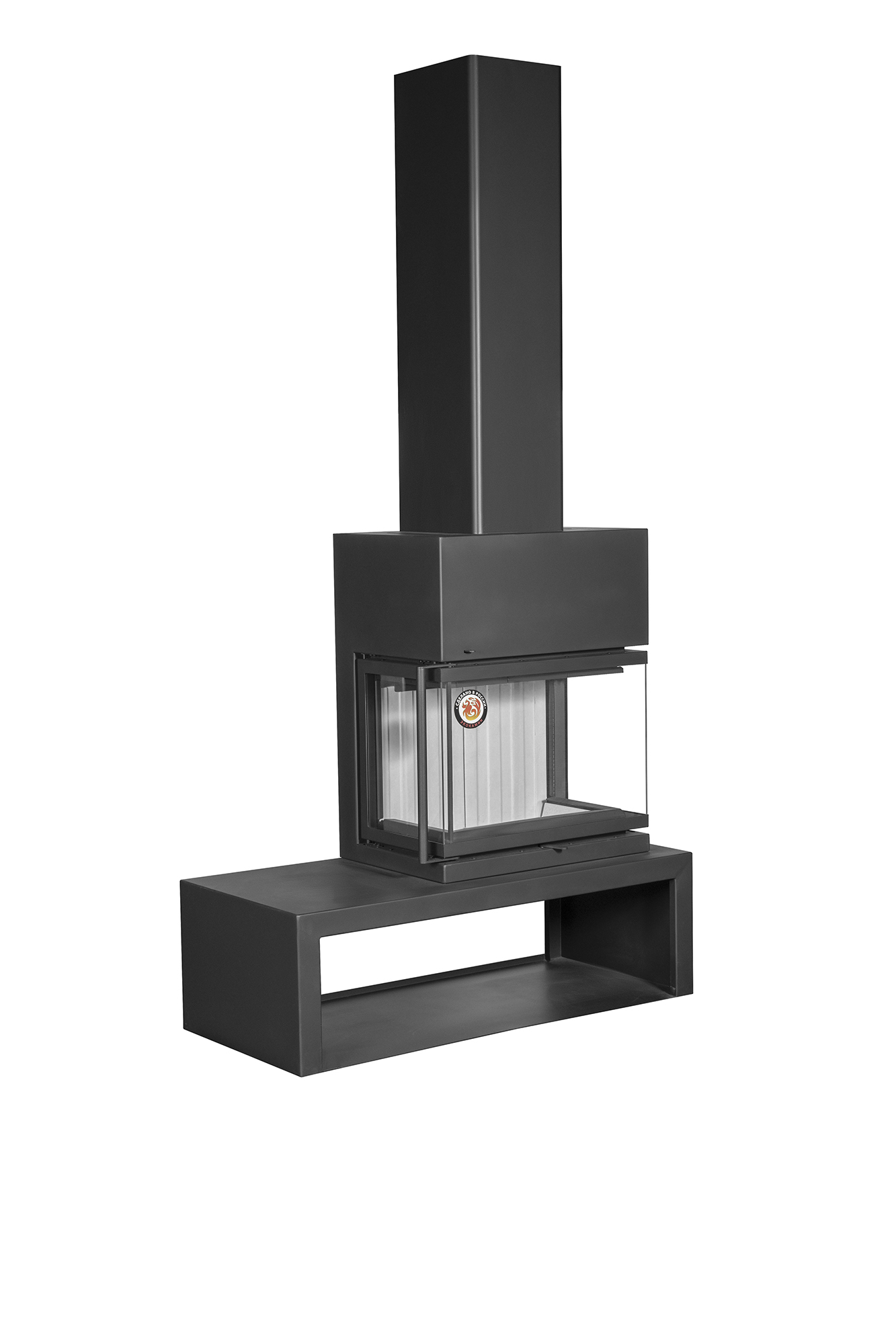 Камин пристенный с дровником черный Экокамин Мадрид Гигант справа купить в Санкт-Петербурге