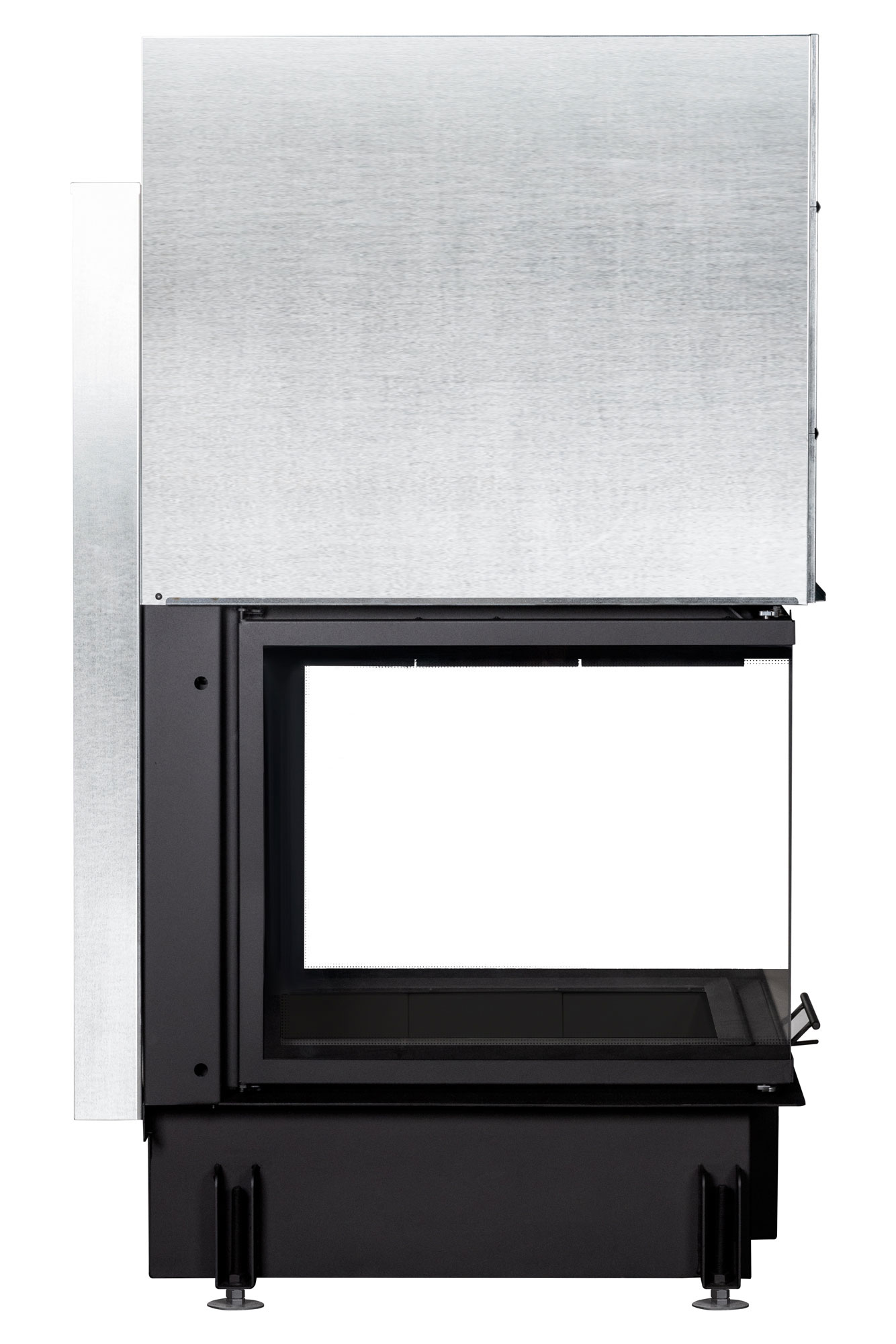 Каминная топка трехсторонняя с подовым горением и черной шамотной футеровкой Экокамин Дельта 700PB