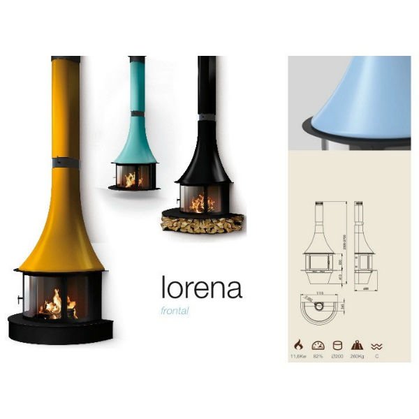 Камин подвесной пристенный с панорамным остеклением и дожигом газов Traforart Lorena Frontal