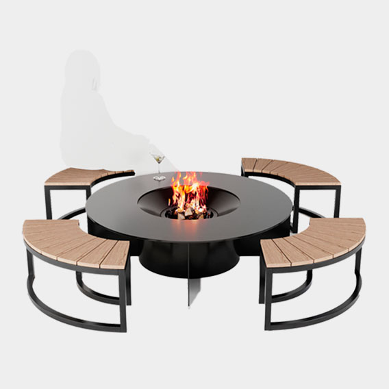 Ландшафтный камин круглый черный для сада на дровах Traforart ROUND