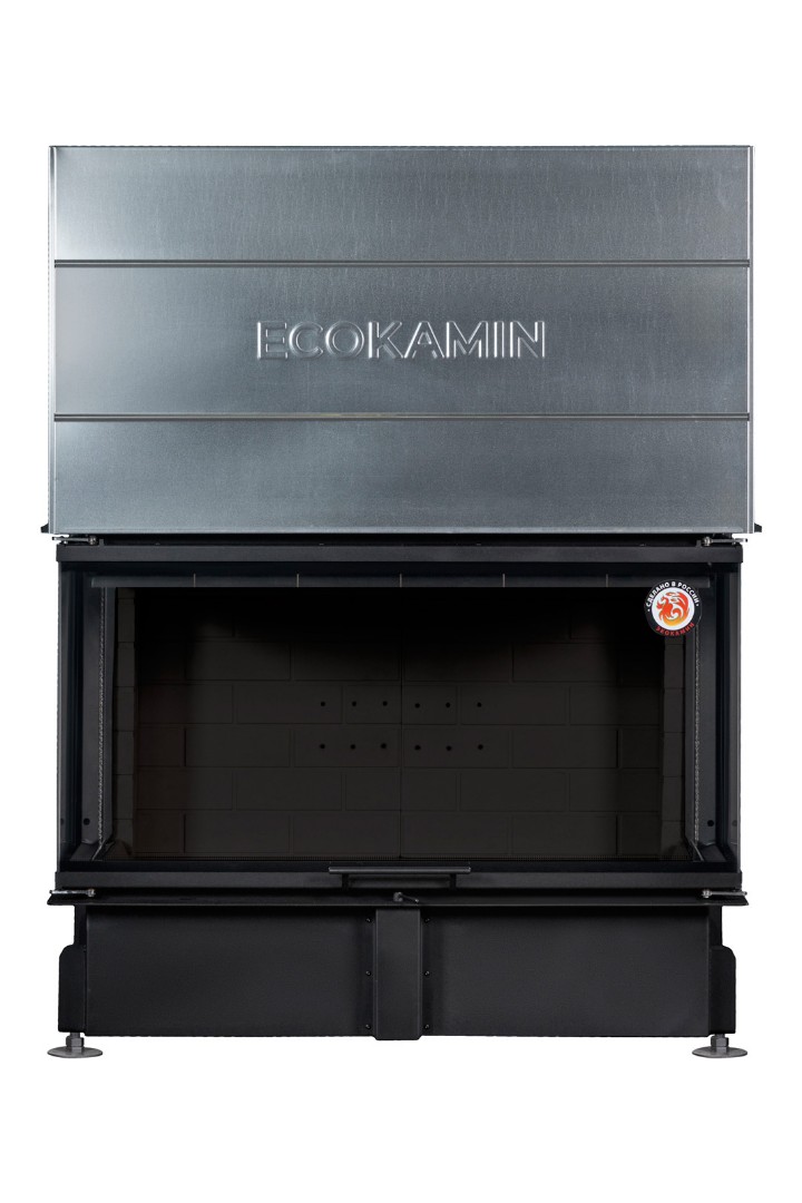 Каминная топка трехсторонняя с подовым горением ЭкоКамин Дельта 1200B три стекла принтинг черный шамот купить в Санкт-Петербурге
