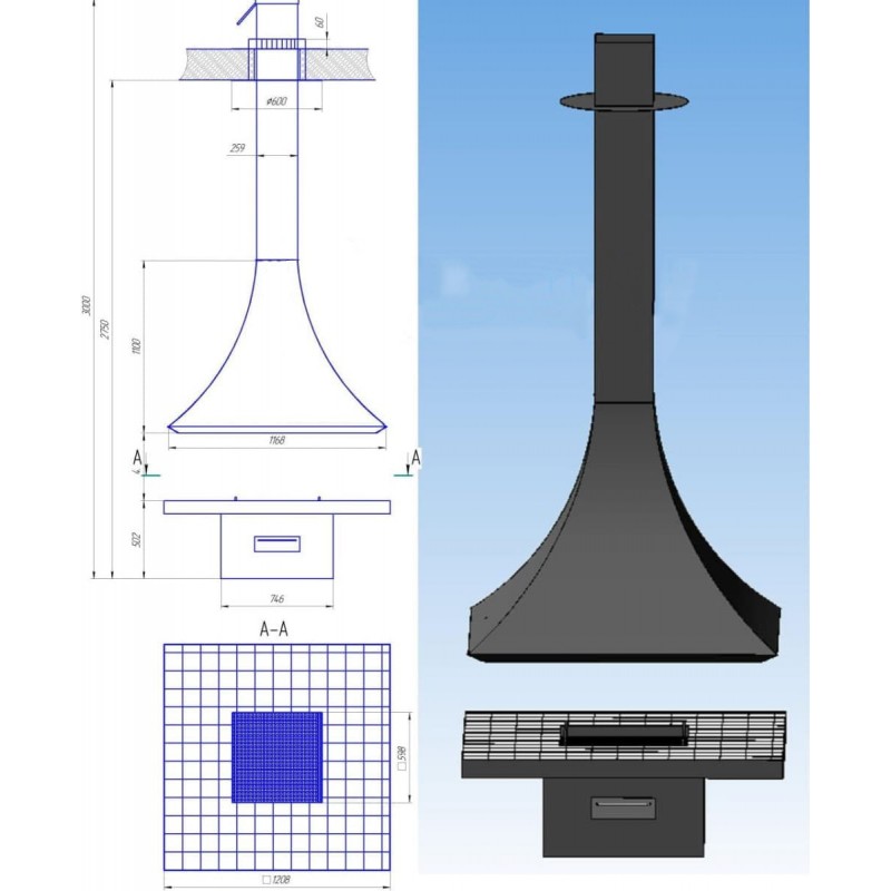 Камин подвесной современный OpenFire TOWER