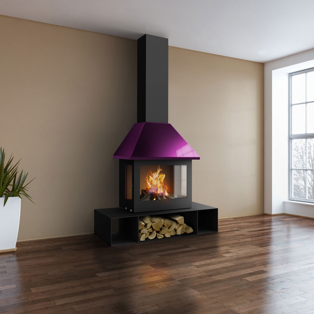 Камин пристенный с трехсторонним остеклением и двойным дожигом газов Traforart Sandra Frontal