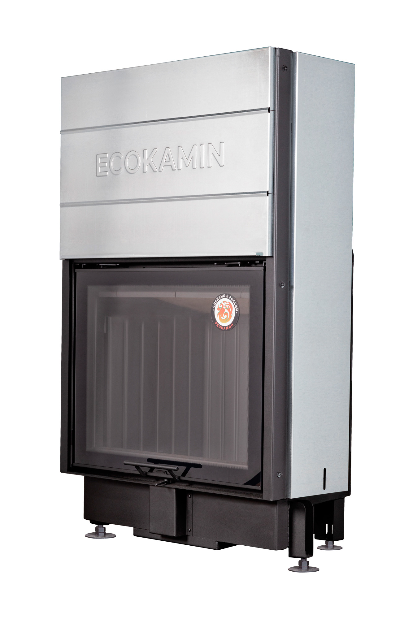 Каминная топка пристенная с подовым горением и черной шамотной футеровкой Экокамин Вега 800PB