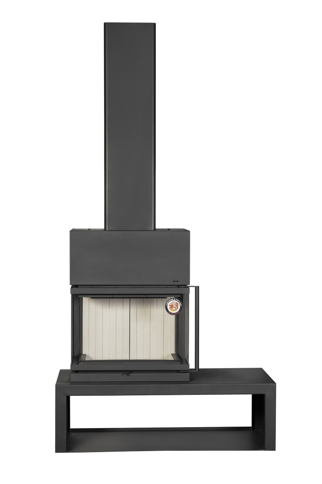 Камин пристенный с дровником слева черный подовый Экокамин Мадрид 64707