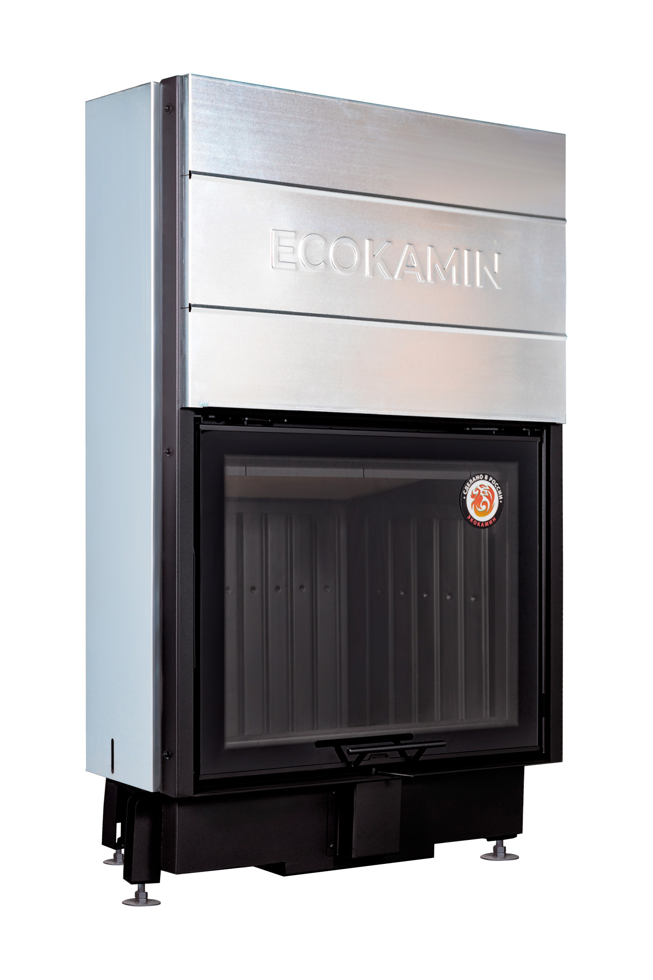 Каминная топка пристенная с подовым горением и черной шамотной футеровкой Экокамин Вега 800PB