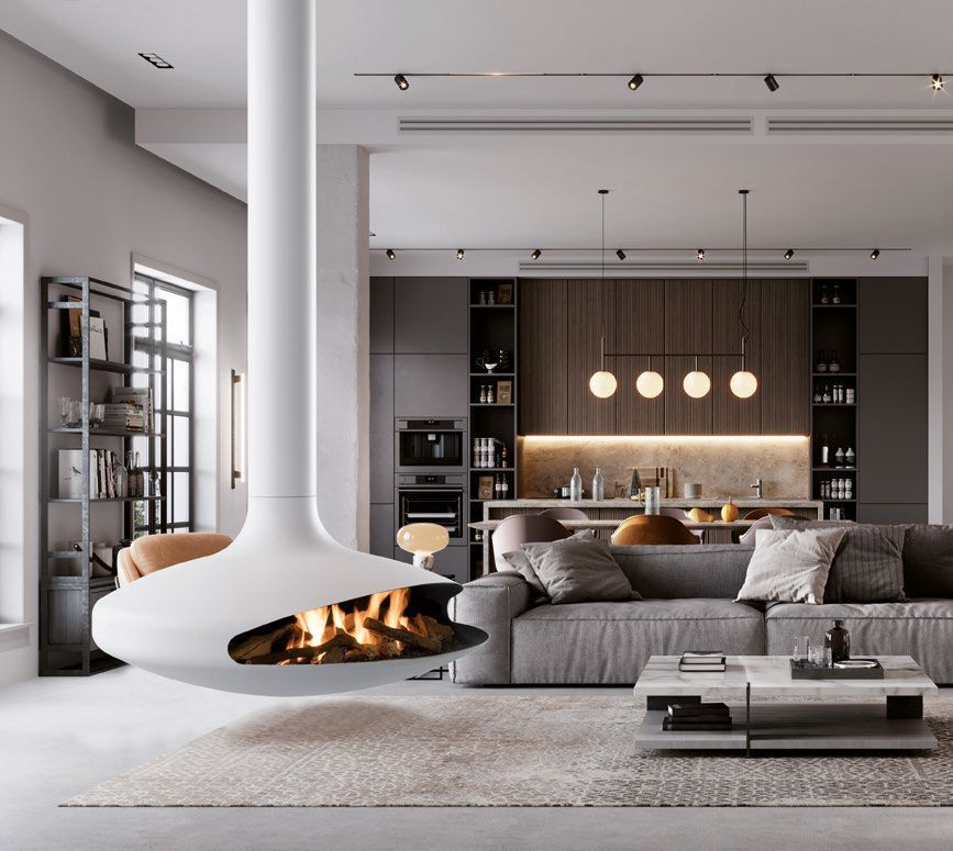 Дизайнерский подвесной камин черный Focus Gyrofocus