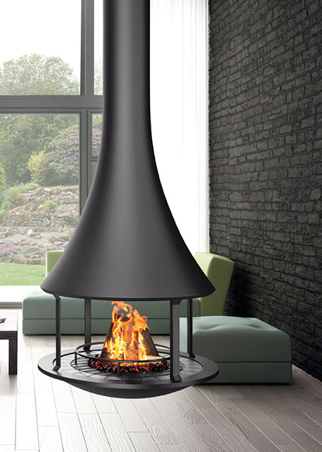 Камин центральный подвесной панорамный со стеклом Bordelet Zelia 908