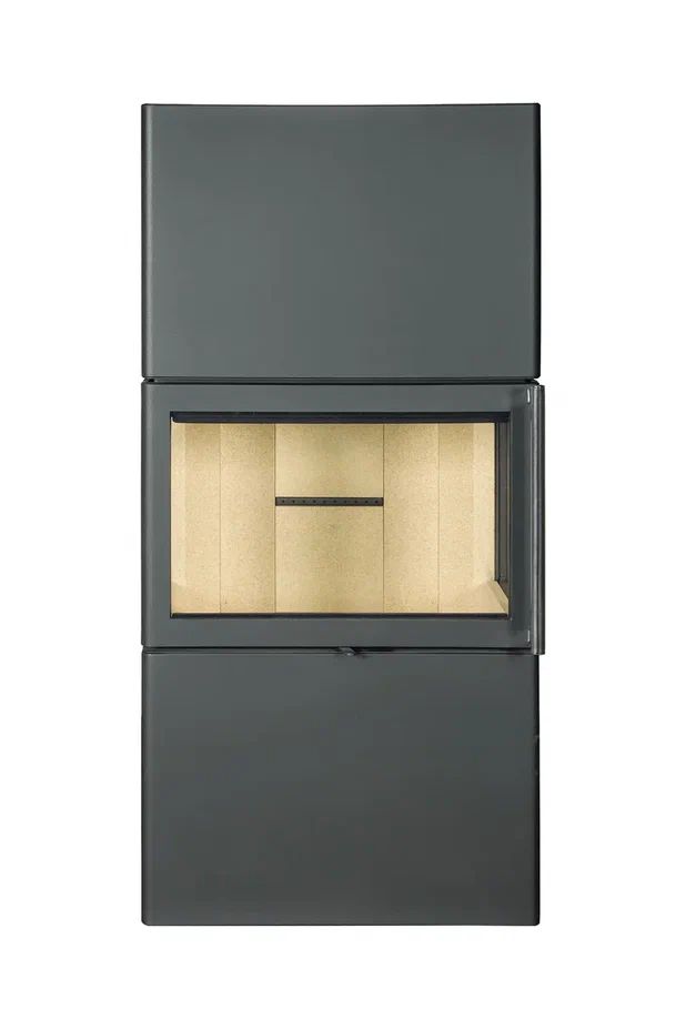 Печь-камин пристенный черный с панорамным стеклом Экокамин Крит KK004