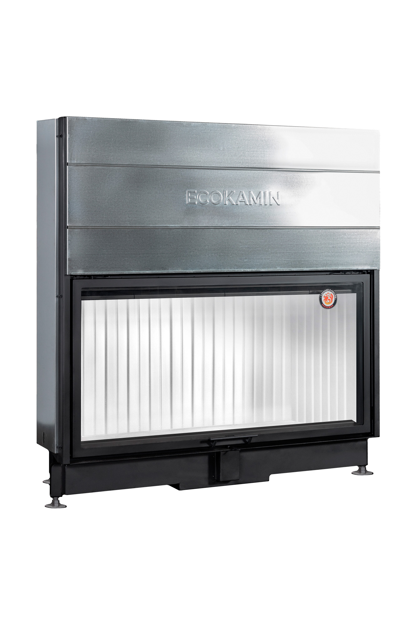 Каминная топка с подовым горением и чёрной футеровкой Экокамин Вега 1600