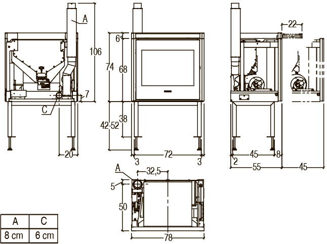Топка каминная с лотком и регулируемым комплектом Piazzetta MP 11 PI2911110-0