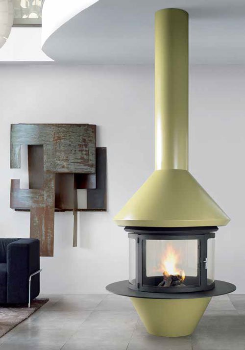 Островной камин с панорамным обзором и стальным корпусом Traforart Cronos