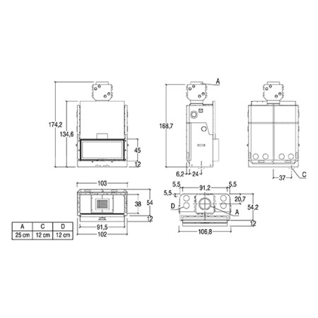 Топка каминная стальная с подъемной дверцей Piazzetta ME 90 P04909000