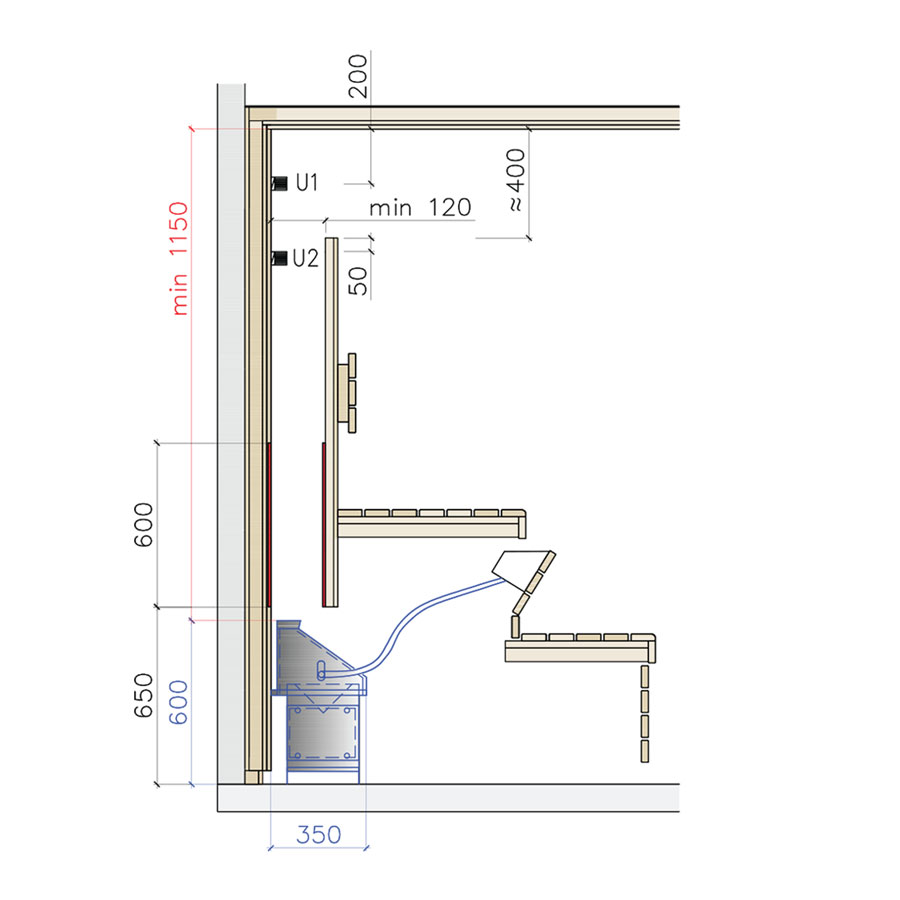 Печь для сауны скрытой установки Lang UE 35/100 4,2060,4400