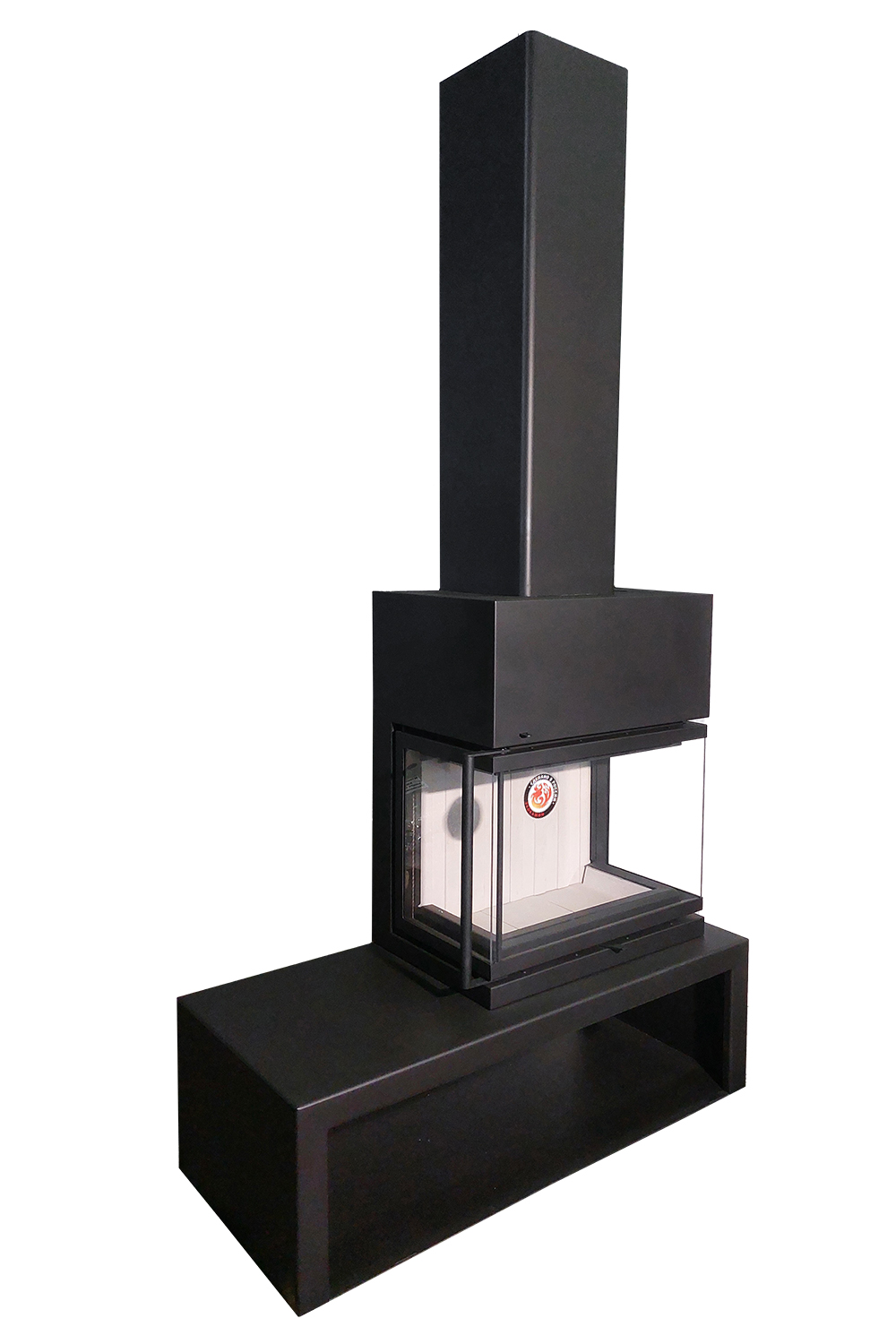 Камин пристенный с дровником черный Экокамин Мадрид Гигант справа